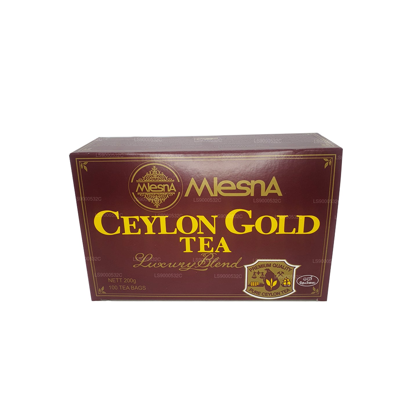 Mlesna Tea Ceylon Gold 100 Teebeutel (200 g) mit Band und Etikett