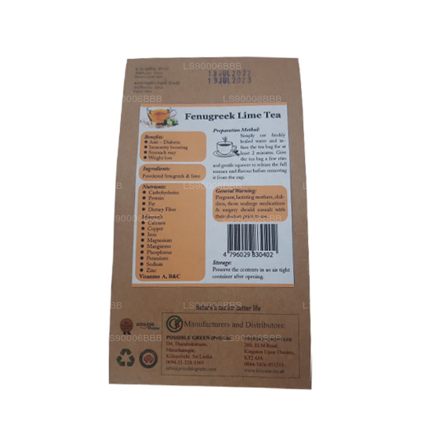 Lifetone Bockshornklee-Limetten-Tee (40 g) 20 Teebeutel