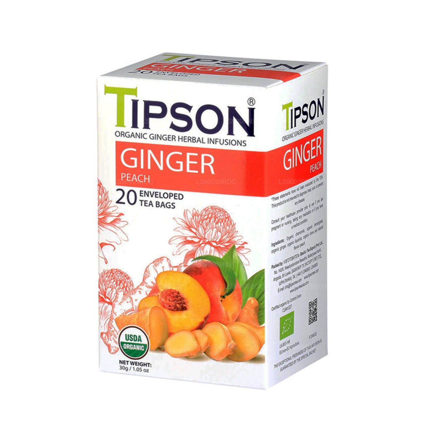 Tipson Bio-Ingwer-Pfirsich-Tee (30 g) 20 umhüllte Teebeutel