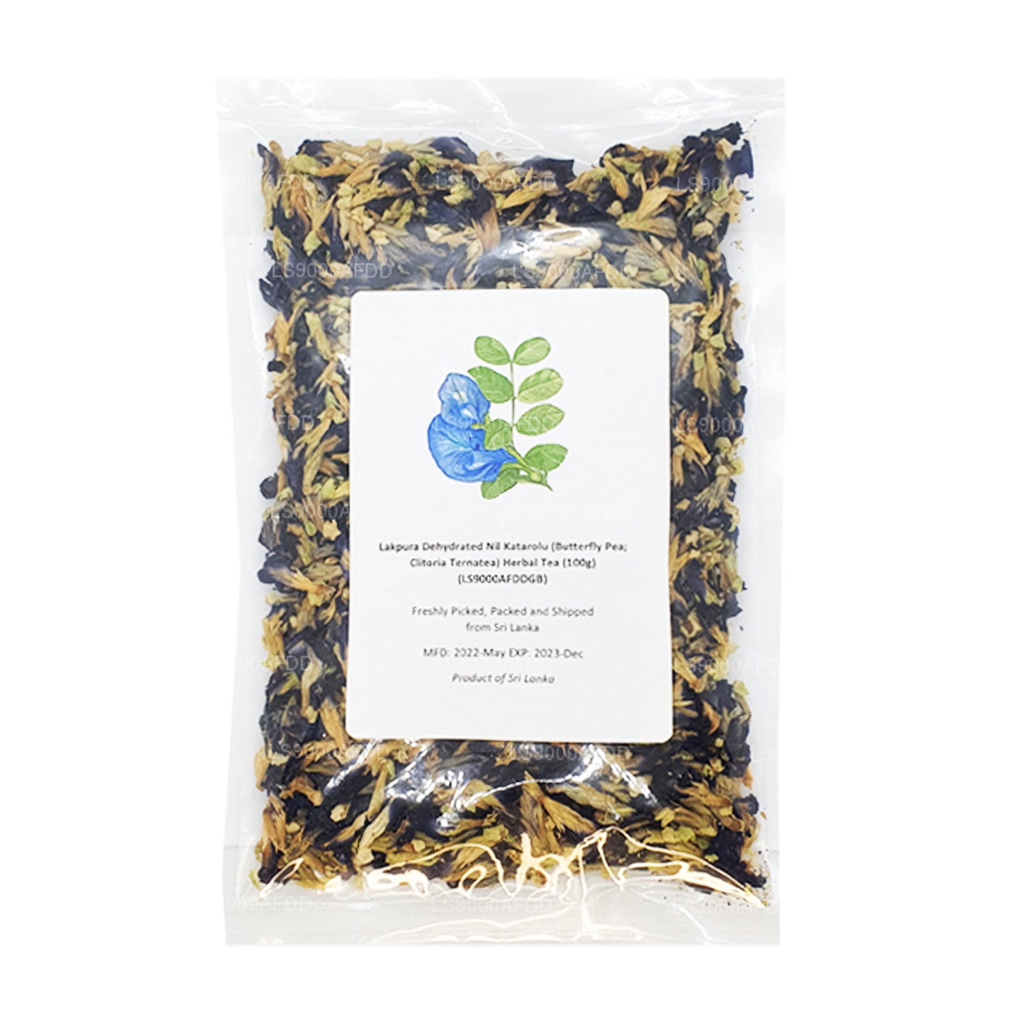 Lakpura Dehydrierter Nil Katarolu (Schmetterlingserbse; Clitoria Ternatea) Kräutertee (40 g)