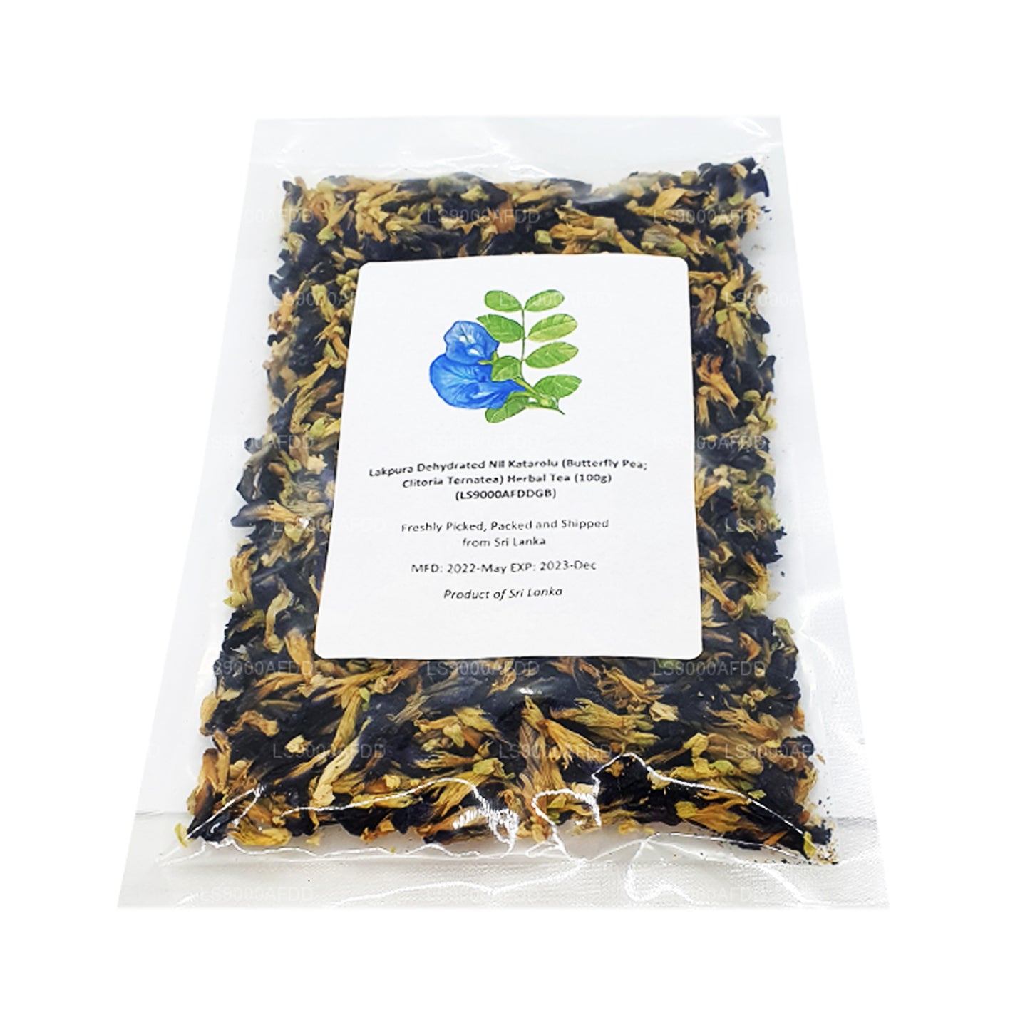 Lakpura Dehydrierter Nil Katarolu (Schmetterlingserbse; Clitoria Ternatea) Kräutertee (40 g)