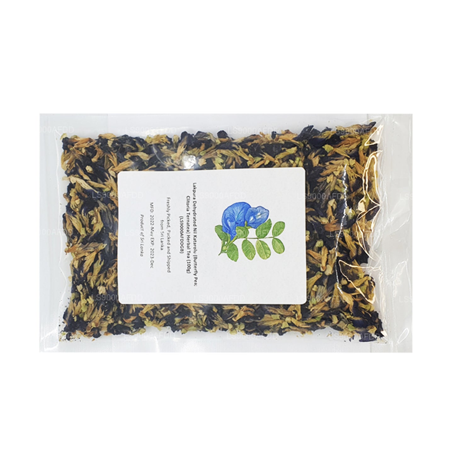 Lakpura Dehydrierter Nil Katarolu (Schmetterlingserbse; Clitoria Ternatea) Kräutertee (40 g)