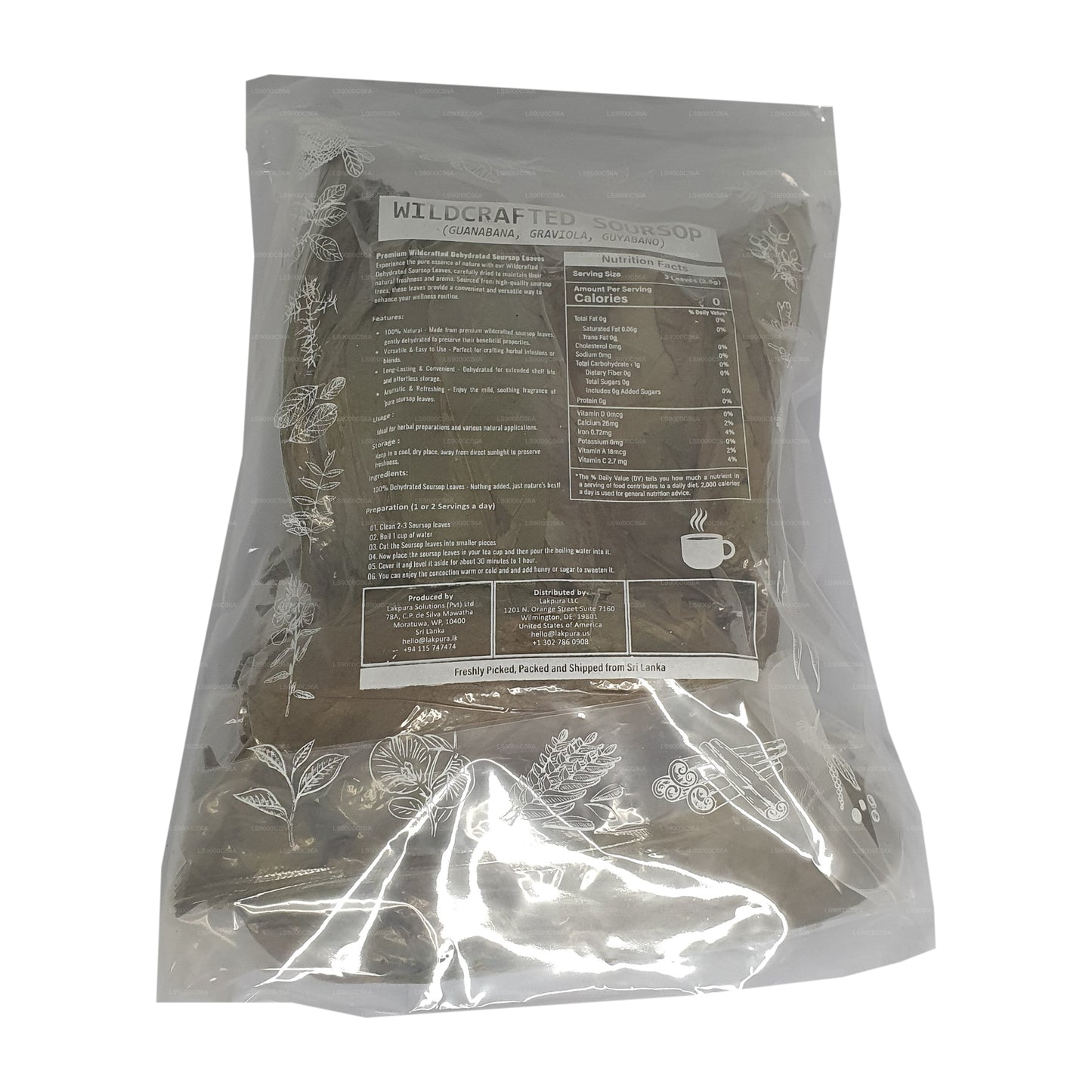 Lakpura® Wild gesammelte Stachelannone (Guanabana, Graviola, Guyabano) – getrocknete Blätter (ganz)