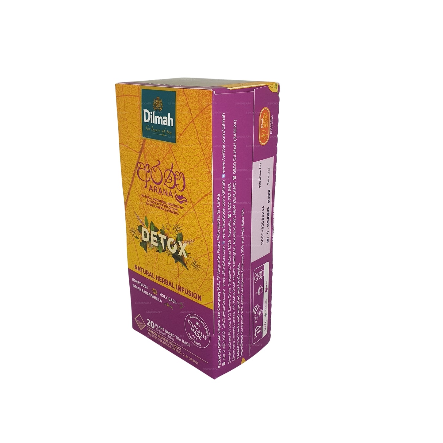 Dilmah Arana Detox Natürlicher Kräutertee (20 Teebeutel ohne Etikett)