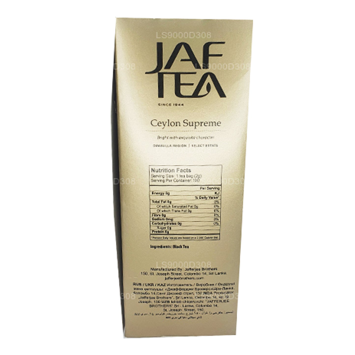 Jaf Tea Classic Gold Collection Ceylon Supreme 100 Teebeutel, Schnur und Anhänger, 200 g