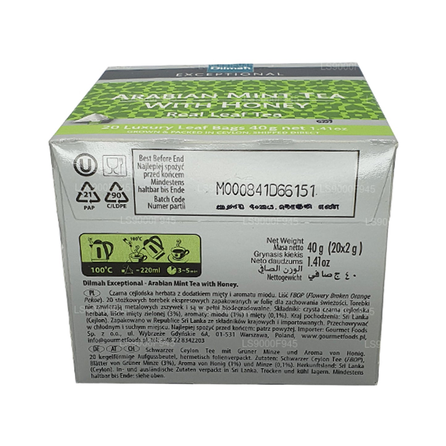 Dilmah Exceptional Leaf mit arabischer Minze und Honig (20 Teebeutel)