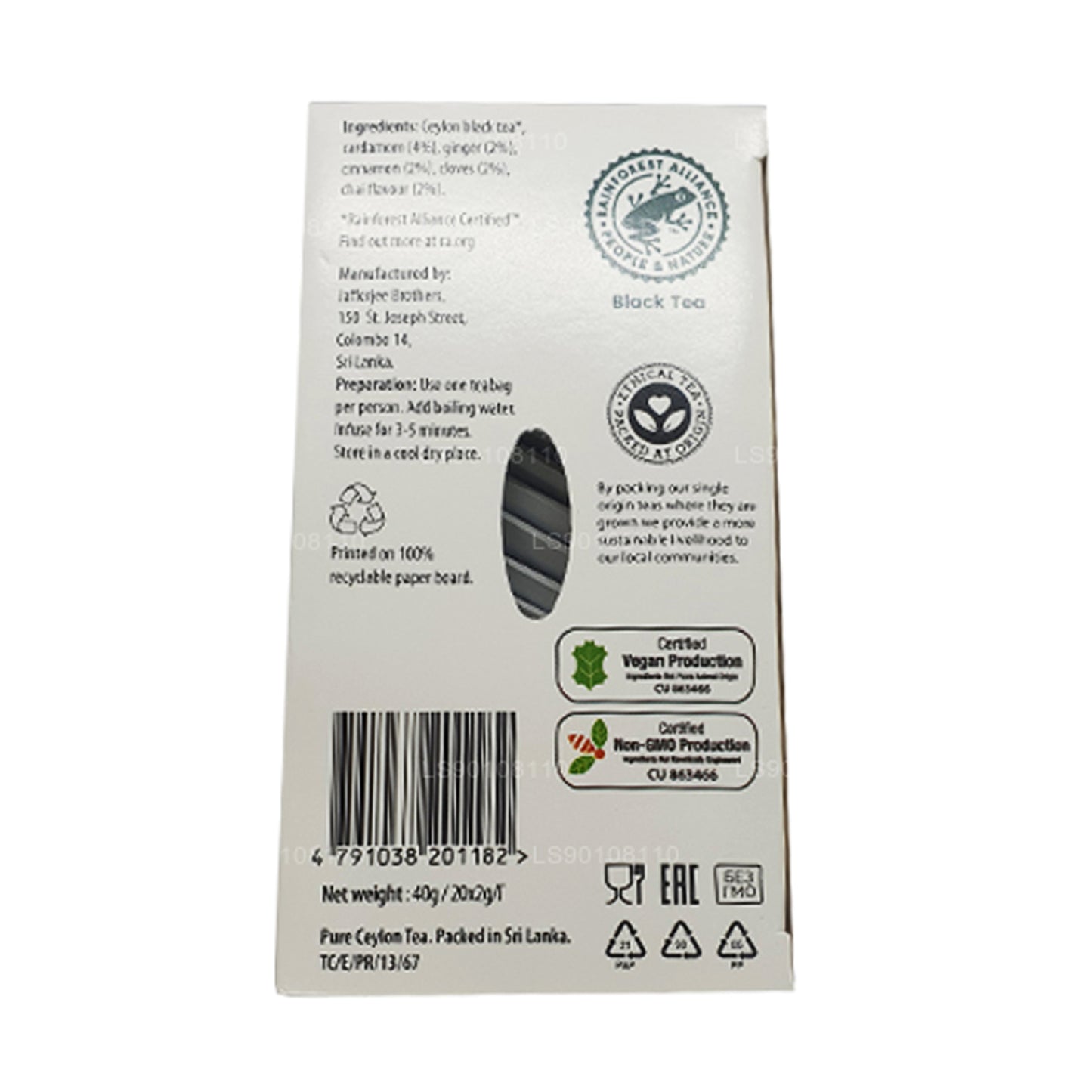 Jaf Tea Pure Spice Collection Schwarzer Tee Gewürzter Chai (40 g) 20 Teebeutel
