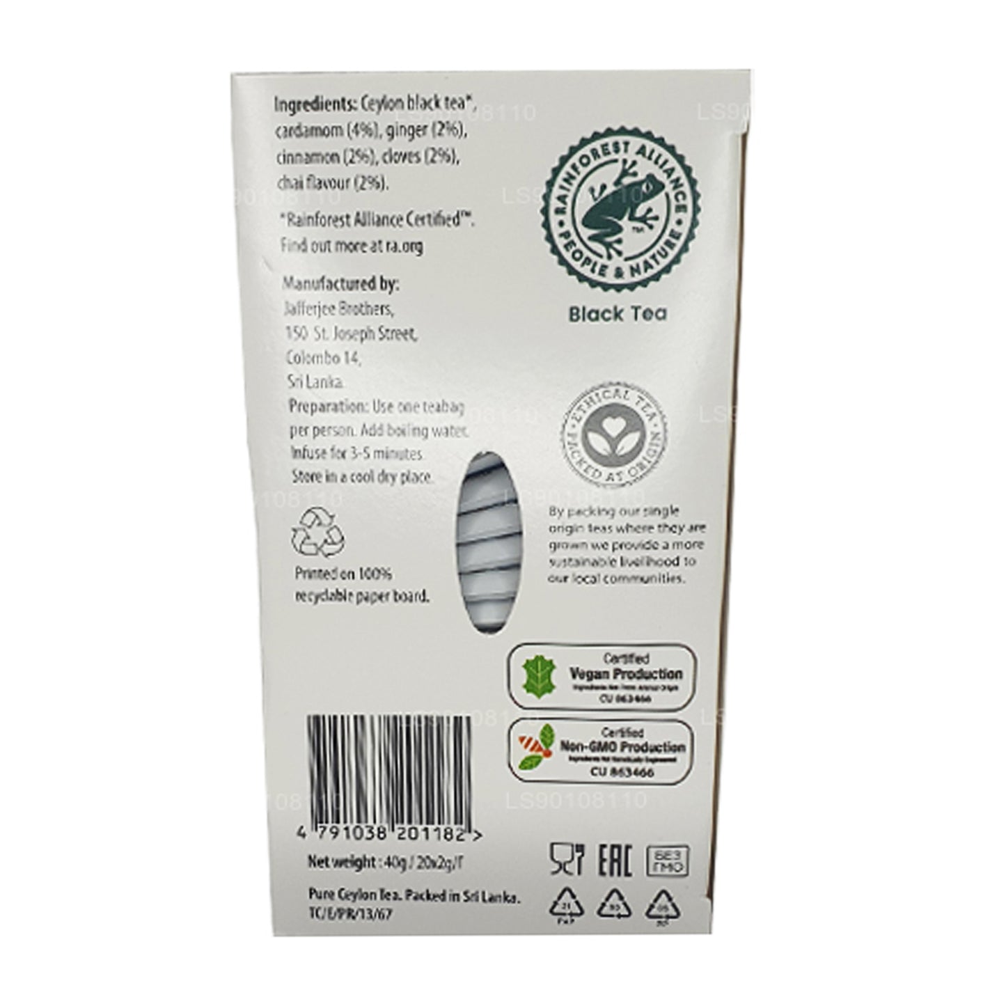 Jaf Tea Pure Spice Collection Schwarzer Tee Gewürzter Chai (40 g) 20 Teebeutel