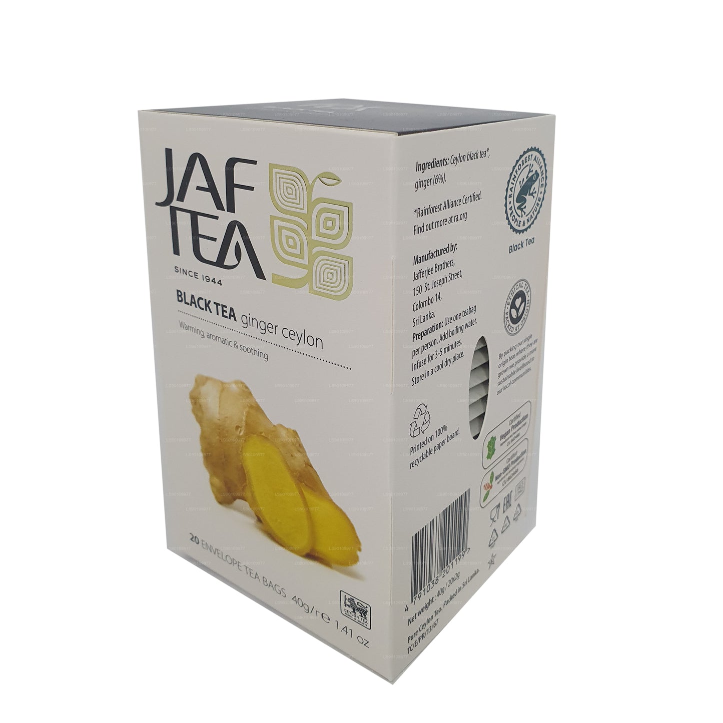 Jaf Tea Pure Spice Collection Schwarzer Tee Ingwer Ceylon (40 g) 20 Teebeutel