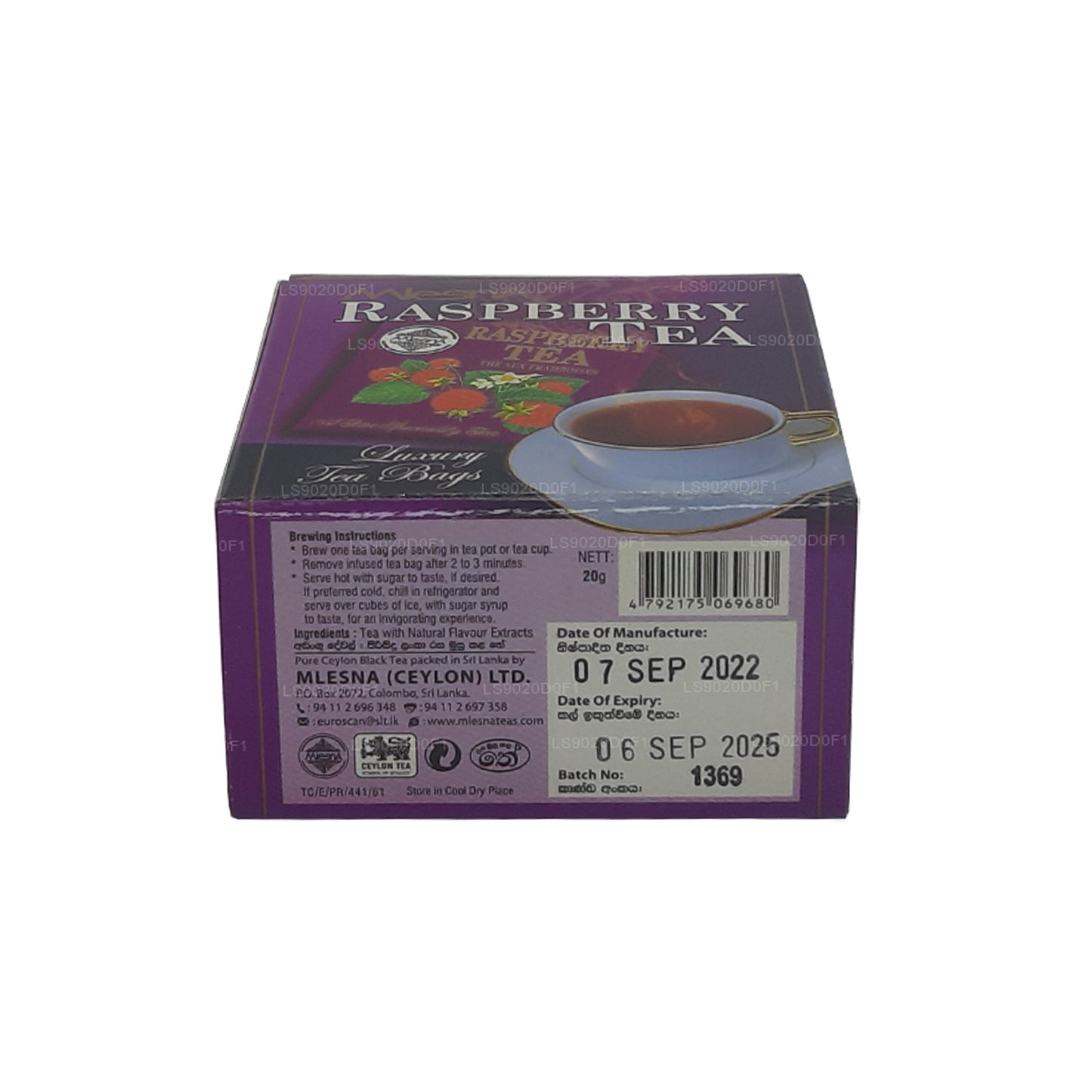 Mlesna Respberry Tea (20 g), 10 luxuriöse Teebeutel