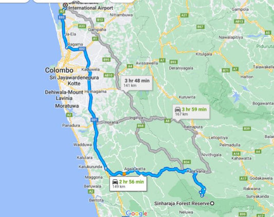 Privater Transfer von Sinharaja City zum Flughafen Colombo (CMB)