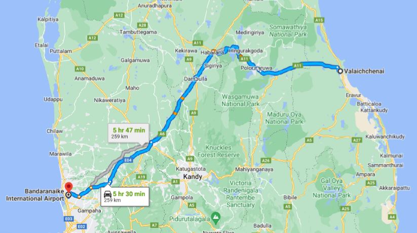 Privater Transfer von Valaichenai City zum Flughafen Colombo (CMB)