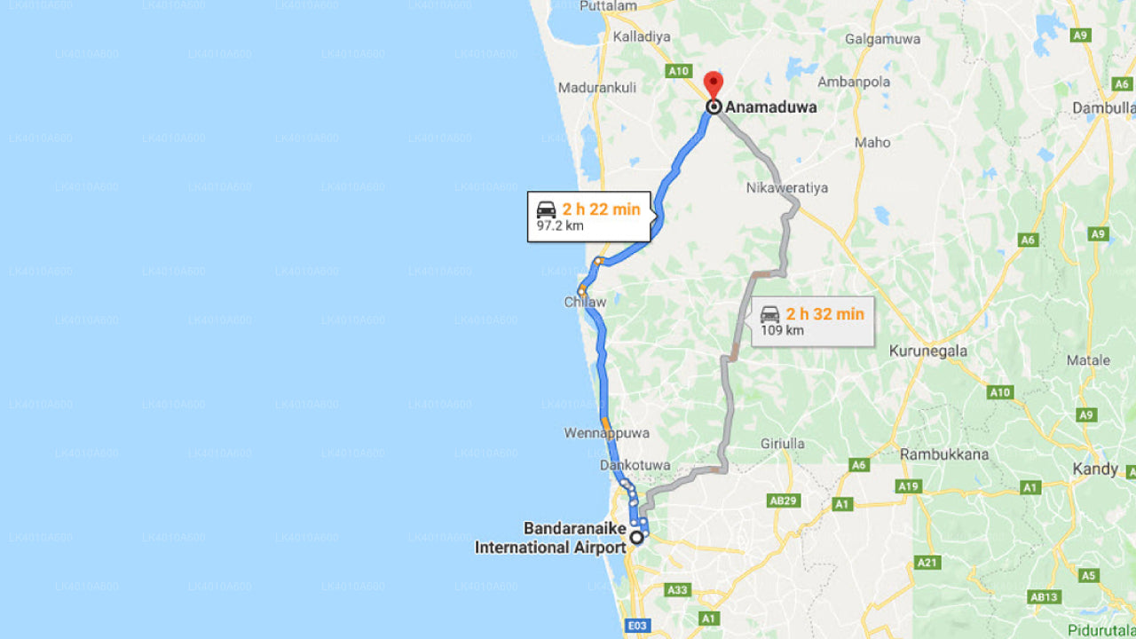 Privater Transfer vom Flughafen Colombo (CMB) nach Anamaduwa City