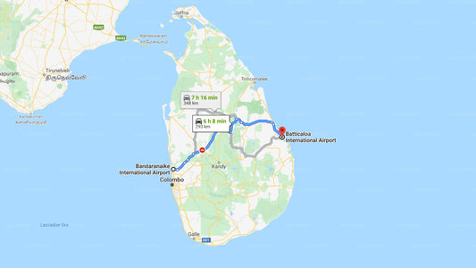 Privater Stadttransfer vom Flughafen Colombo (CMB) zum Flughafen Batticaloa (BTC).