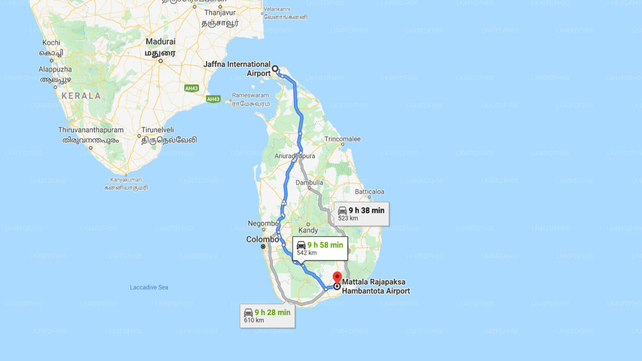 Privater Transfer vom Flughafen Batticaloa (BTC) zum Flughafen Mattala (HRI).