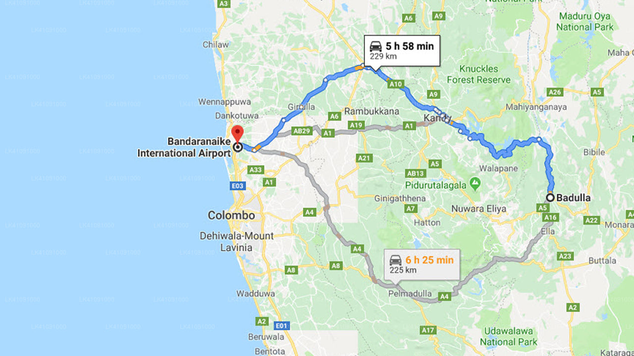 Privater Transfer von Badulla City zum Flughafen Colombo (CMB).