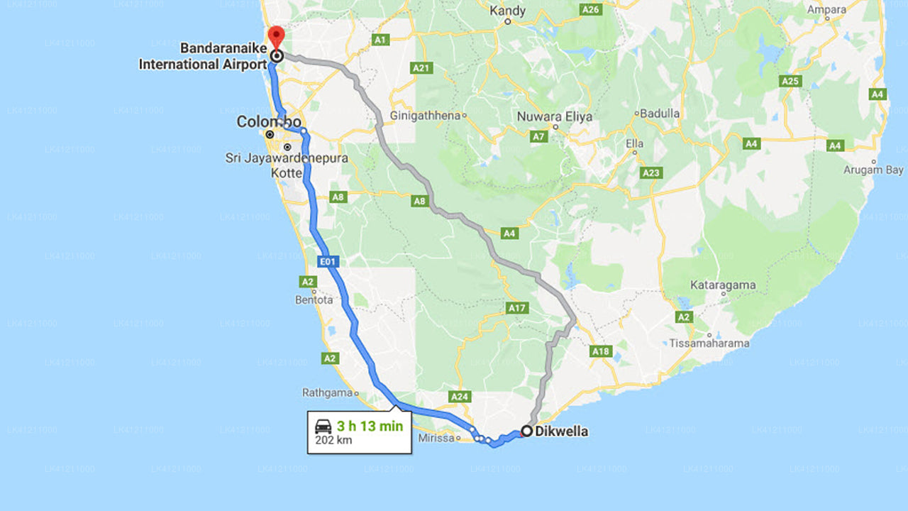 Privater Transfer von Dikwella City zum Flughafen Colombo (CMB).