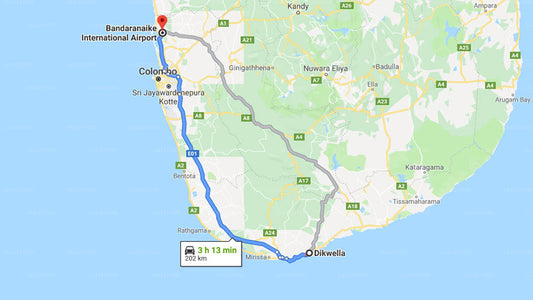 Privater Transfer von Dikwella City zum Flughafen Colombo (CMB).