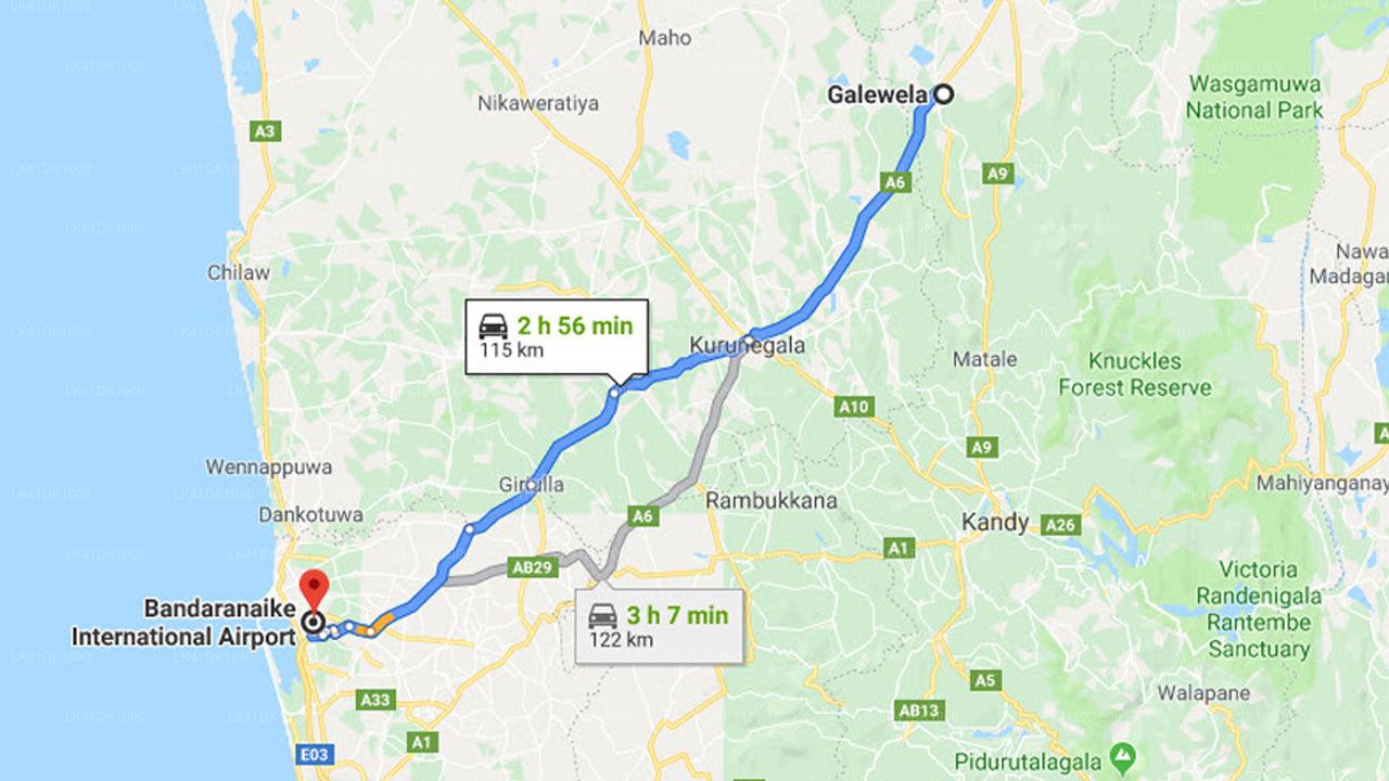 Privater Transfer von Galewela City zum Flughafen Colombo (CMB).