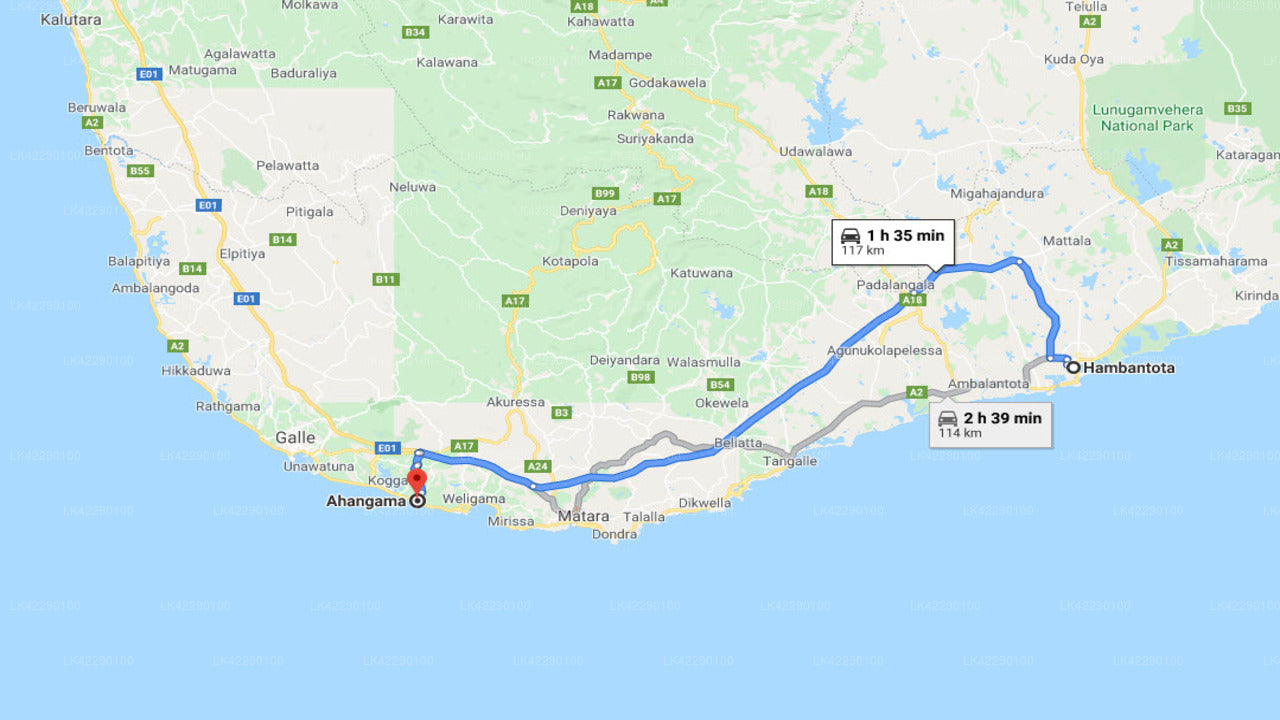 Privater Transfer von Hambantota City nach Ahangama City