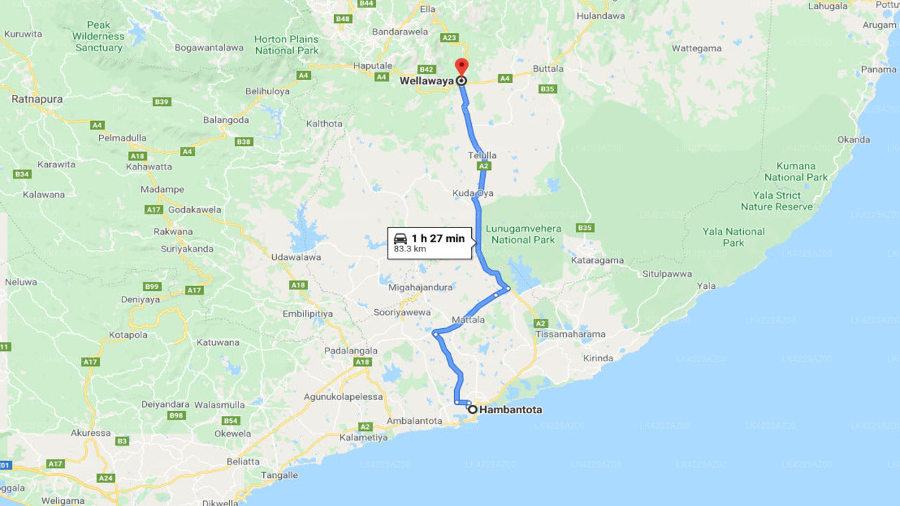 Privater Transfer von Hambantota City nach Wellawaya City