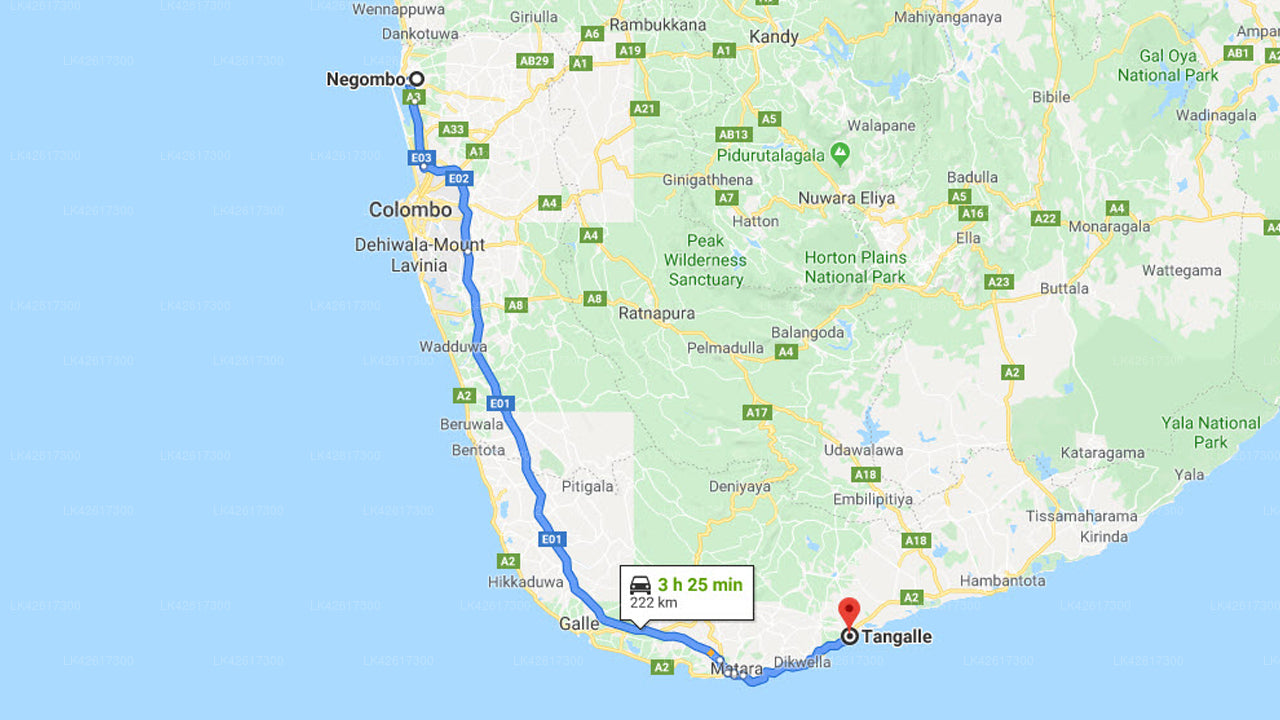 Privater Transfer von Negombo City nach Tangalle City