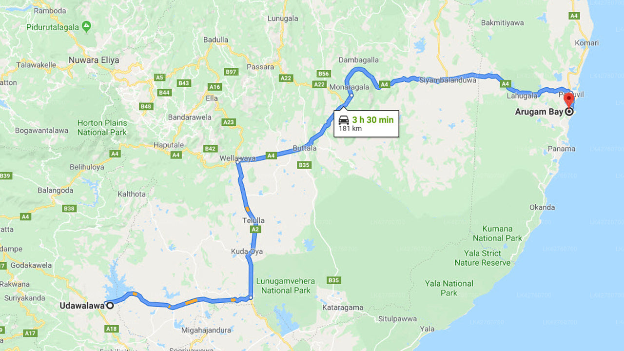 Privater Transfer von Udawalawe City nach Arugam Bay City
