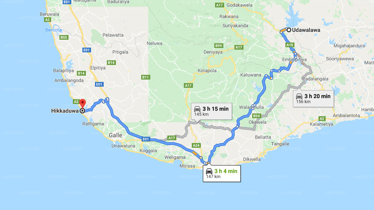 Privater Transfer von Udawalawe City nach Hikkaduwa City
