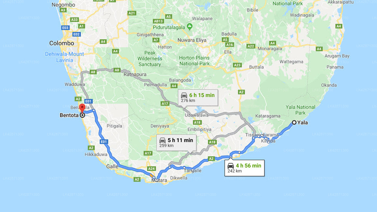 Privater Transfer von Yala City nach Bentota City