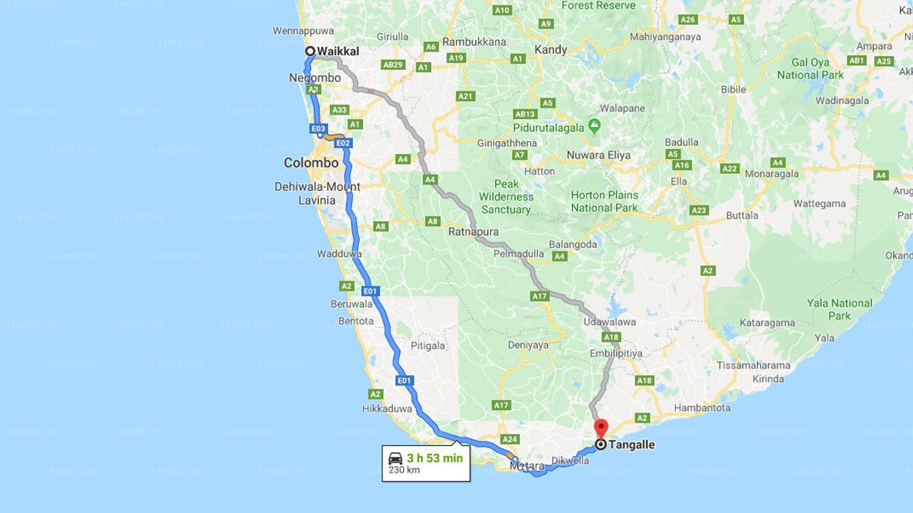 Privater Transfer von Waikkal City nach Tangalle City
