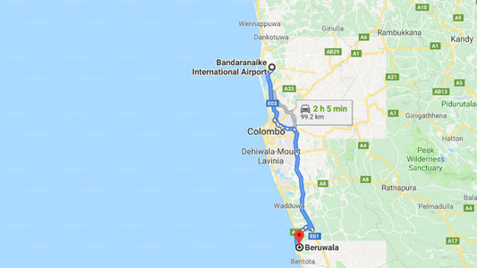 Transfer zwischen dem Flughafen Colombo (CMB) und The Palms Hotel, Beruwala
