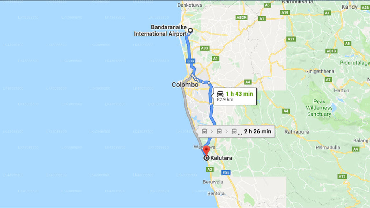Transfer zwischen dem Flughafen Colombo (CMB) und der Plantation Villa, Kalutara