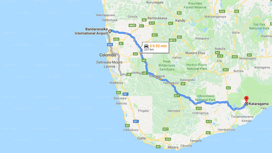 Transfer zwischen dem Flughafen Colombo (CMB) und dem Ran Hewana Holiday Resort, Kataragama
