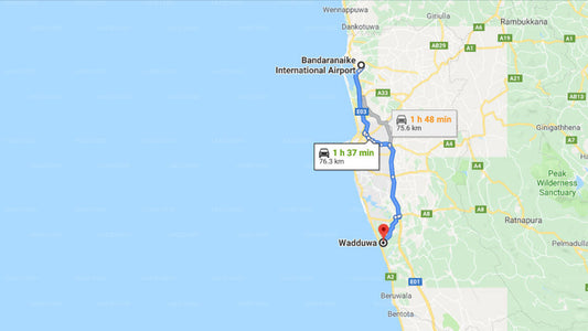 Transfer zwischen dem Flughafen Colombo (CMB) und dem Purple Coot Ayurveda Retreat, Wadduwa