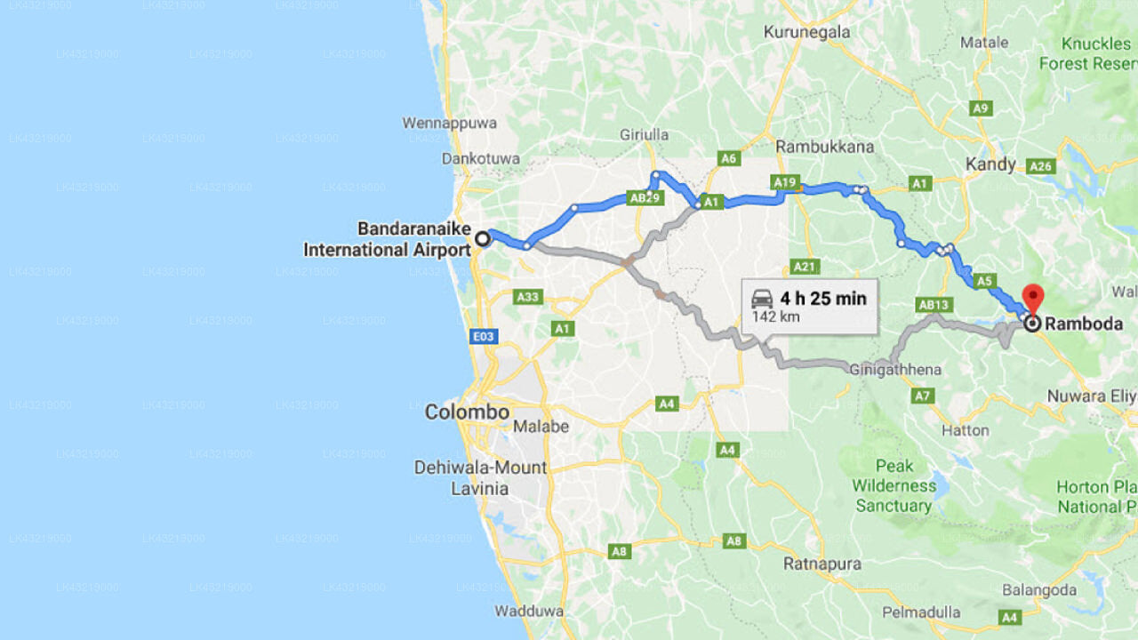 Transfer zwischen dem Flughafen Colombo (CMB) und der Thuruliya Lodge, Ramboda