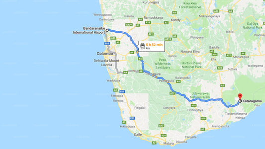 Transfer zwischen dem Flughafen Colombo (CMB) und den Pelican View Cottages, Kataragama