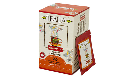Tealia Kokosschokolade – 20 Pyramiden-Umschlagsbeutel (40 g)