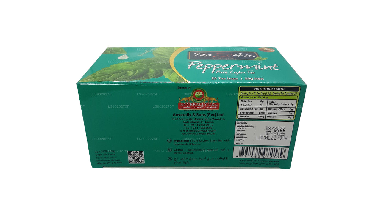 Tea4U Pfefferminz reiner Ceylon-Tee (50 g), 25 Teebeutel